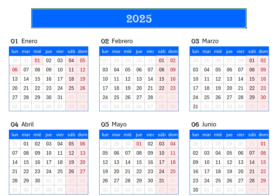 Imagen del calendario perpetuo en Excel