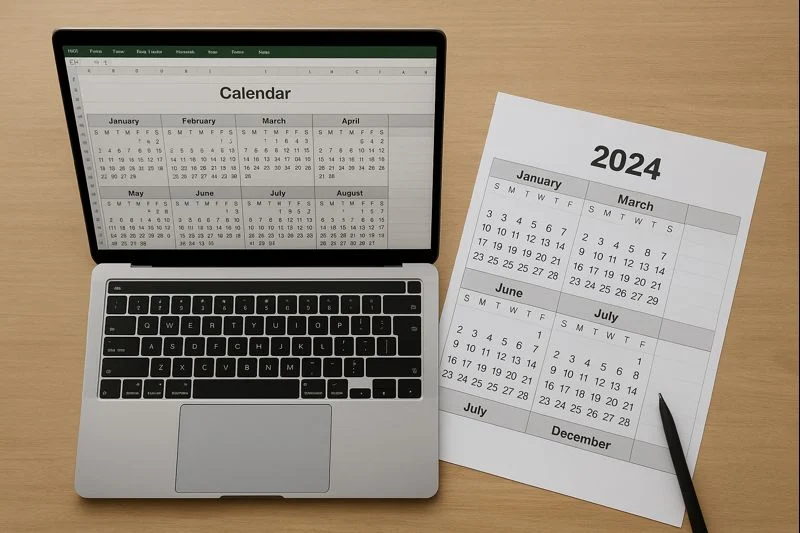 Calendario anual perpetuo en Excel imprimible y editable