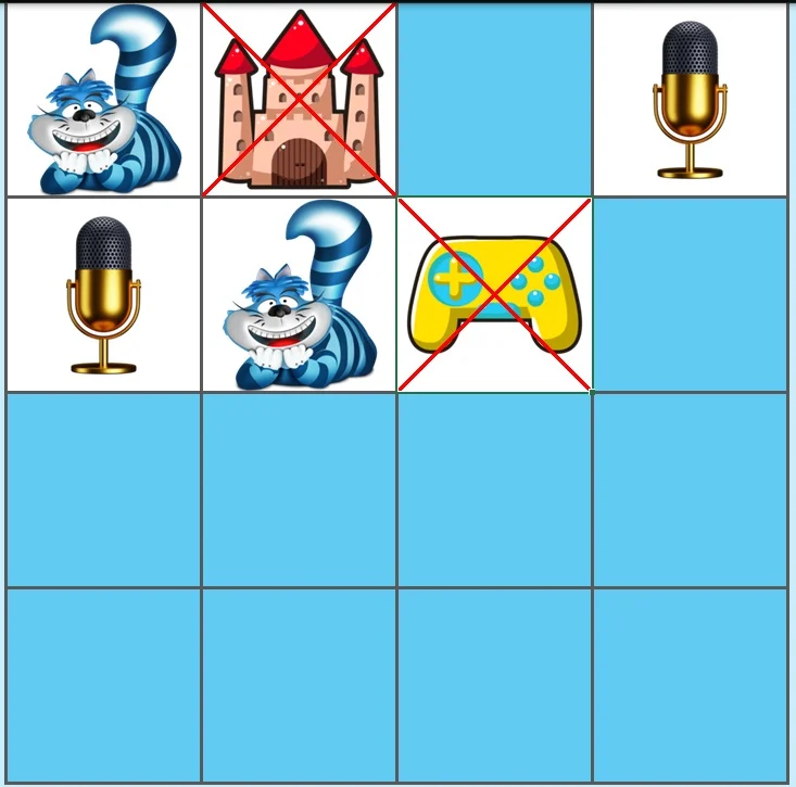 Tablero de juego de memoria en Excel con cartas para encontrar parejas